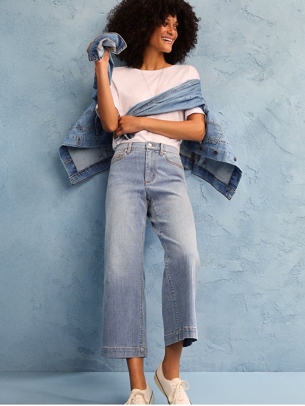 Lands End Recover Denim High Rise Wide Leg Crop Jeans Tall